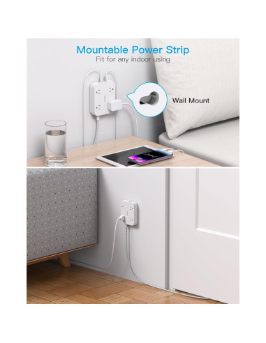 Regleta HANYCONY 1 pie con 4 puertos USB y enchufe plano