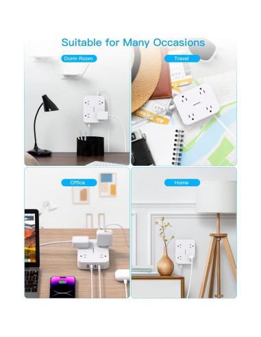 Regleta HANYCONY 1 pie con 4 puertos USB y enchufe plano