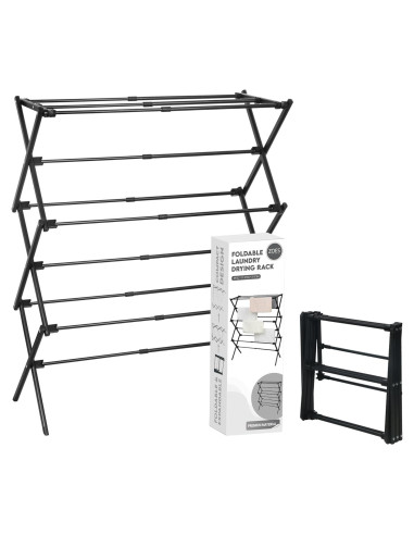Estante Plegable para Secar Ropa ZOES HOMEWARE Negro 95 cm