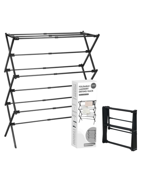 Estante Plegable para Secar Ropa ZOES HOMEWARE Negro 95 cm