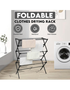 Estante Plegable para Secar Ropa ZOES HOMEWARE Negro 95 cm 2