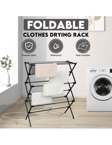 Estante Plegable para Secar Ropa ZOES HOMEWARE Negro 95 cm
