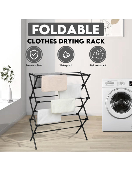 Estante Plegable para Secar Ropa ZOES HOMEWARE Negro 95 cm