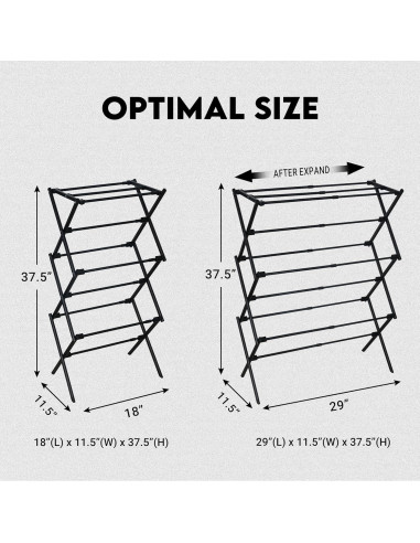 Estante Plegable para Secar Ropa ZOES HOMEWARE Negro 95 cm