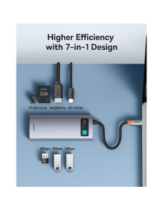 Baseus Hub USB-C 7 en 1 con HDMI 4K, 100W PD, 3 USB-A 2