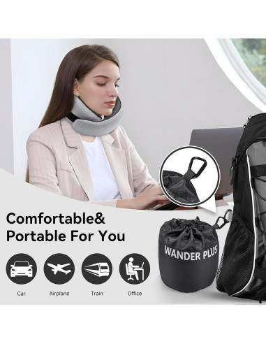 Almohada de Viaje WANDER PLUS Espuma de Memoria Ergonómica Negra