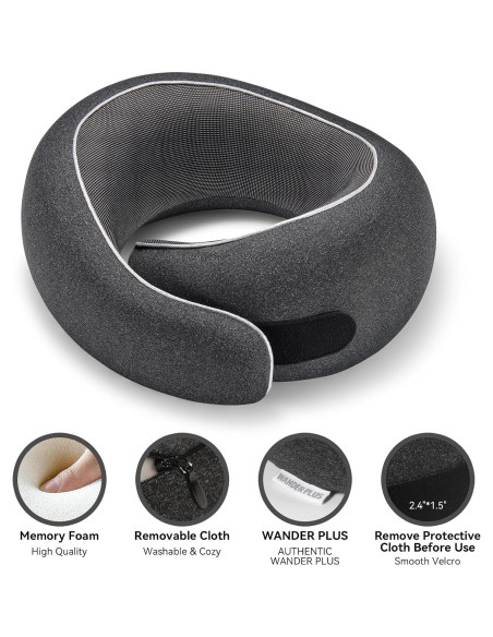 Almohada de Viaje WANDER PLUS Espuma de Memoria Ergonómica Negra