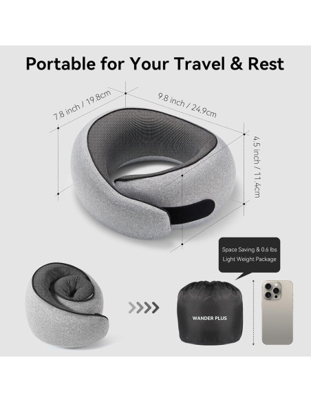 Almohada de Viaje WANDER PLUS Espuma de Memoria Ergonómica Negra