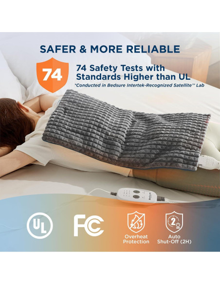 Almohadilla Térmica con Vibración Bedsure 12x24" Gris Oscuro