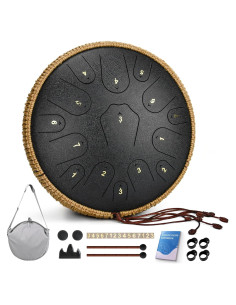 Tambor de Lengua de Acero Qingshi 35cm 15 Notas Do Mayor Negro