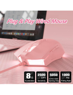 Ratón Gaming RGB Lomiluskr AJ52, 7 Botones, 200-4800 DPI, Rosa 2