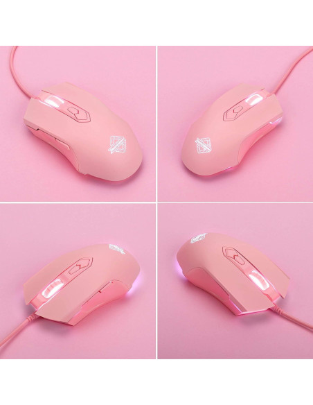 Ratón Gaming RGB Lomiluskr AJ52, 7 Botones, 200-4800 DPI, Rosa