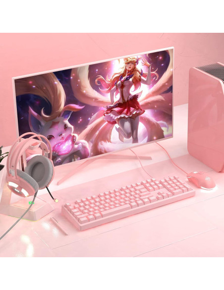 Ratón Gaming RGB Lomiluskr AJ52, 7 Botones, 200-4800 DPI, Rosa