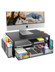 Soporte Elevador para Monitor OPNICE Negro 2 Niveles con Cajón