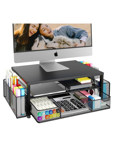 Soporte Elevador para Monitor OPNICE Negro 2 Niveles con Cajón