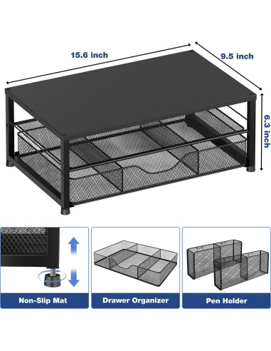 Soporte Elevador para Monitor OPNICE Negro 2 Niveles con Cajón
