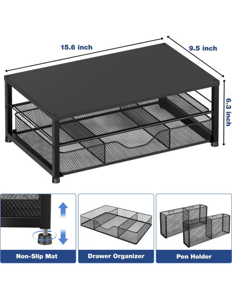 Soporte Elevador para Monitor OPNICE Negro 2 Niveles con Cajón