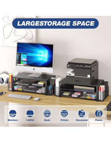 Soporte Elevador para Monitor OPNICE Negro 2 Niveles con Cajón