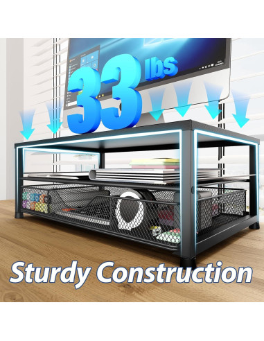 Soporte Elevador para Monitor OPNICE Negro 2 Niveles con Cajón