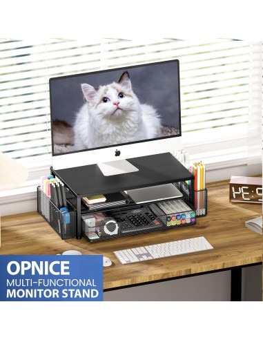 Soporte Elevador para Monitor OPNICE Negro 2 Niveles con Cajón