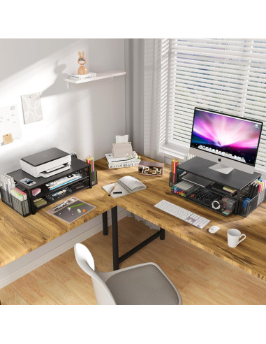 Soporte Elevador para Monitor OPNICE Negro 2 Niveles con Cajón