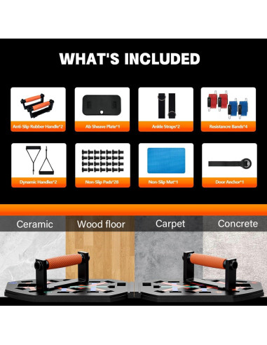 Tabla de Flexiones Plegable VEICK con Bandas de Resistencia