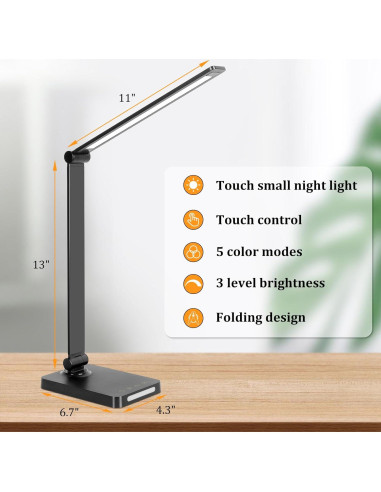 Lámpara de Escritorio LED Dott Arts con Puertos USB, 5 Modos