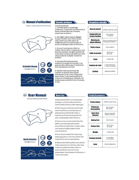 Almohada Ortopédica HOMCA de Espuma Viscoelástica 61x30.5cm