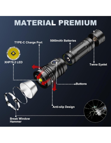 Linterna táctica recargable WUBEN T70 4200 lúmenes IP68