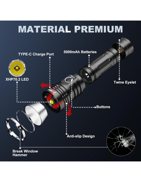 Linterna táctica recargable WUBEN T70 4200 lúmenes IP68