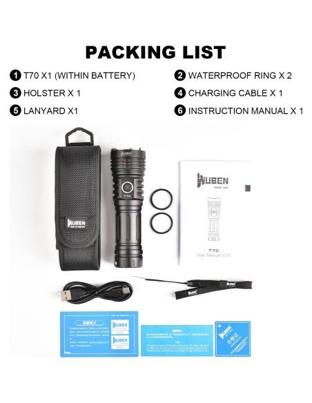 Linterna táctica recargable WUBEN T70 4200 lúmenes IP68