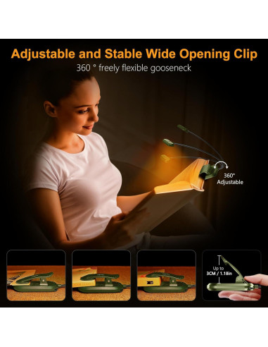 Luz de Libro Recargable Gritin Verde Profundo 19 LED 3 Colores