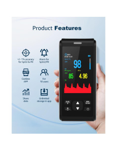Oxímetro de Pulso MugaTree Portátil con Monitor Continuo SpO2 2