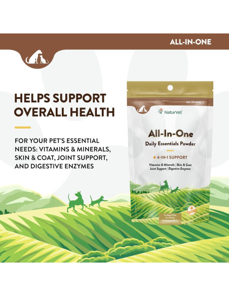 Suplemento Todo-en-Uno NaturVet para Perros 368.5g - Articulaciones, Piel y Digestión