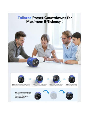 Temporizador Pomodoro Ticktime Azul, 7 Modos, Silencioso y Recargable