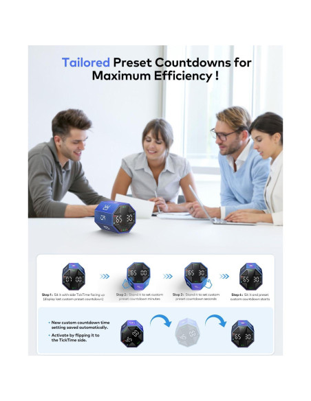 Temporizador Pomodoro Ticktime Azul, 7 Modos, Silencioso y Recargable