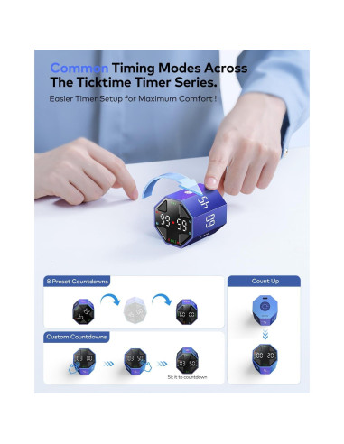 Temporizador Pomodoro Ticktime Azul, 7 Modos, Silencioso y Recargable
