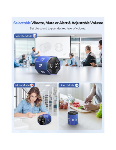 Temporizador Pomodoro Ticktime Azul, 7 Modos, Silencioso y Recargable