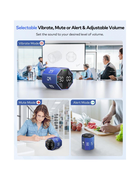 Temporizador Pomodoro Ticktime Azul, 7 Modos, Silencioso y Recargable