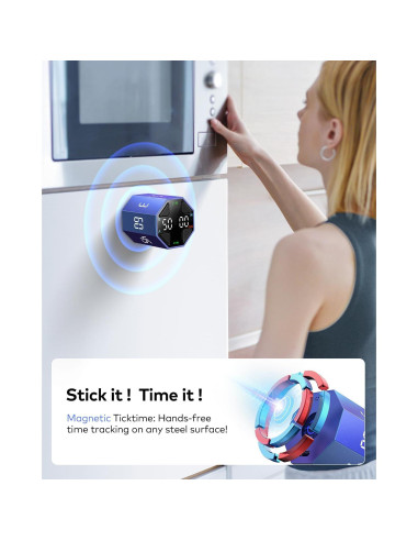 Temporizador Pomodoro Ticktime Azul, 7 Modos, Silencioso y Recargable