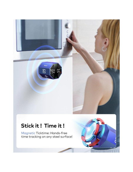 Temporizador Pomodoro Ticktime Azul, 7 Modos, Silencioso y Recargable
