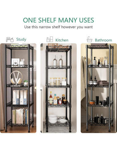 Estantería de Metal GIOTORENT 5 Niveles Ajustable 30x30x127cm Negro