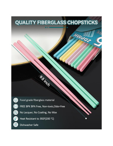 Palillos Reutilizables de Fibra de Vidrio ZDPMK 24.2 cm Antideslizantes