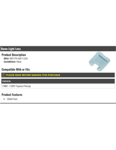 Lente de Luz de Techo Azul Marketplace Auto Parts Toyota Pickup 1989-1995 2