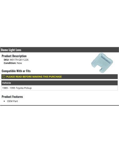 Lente de Luz de Techo Azul Marketplace Auto Parts Toyota Pickup 1989-1995