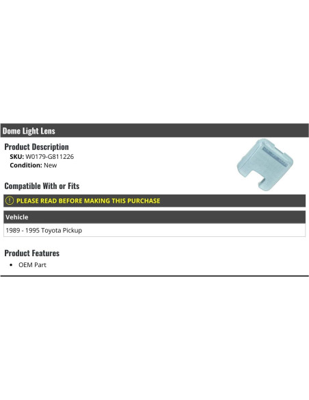 Lente de Luz de Techo Azul Marketplace Auto Parts Toyota Pickup 1989-1995