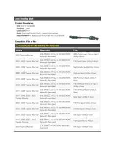 Eje de Columna de Dirección Inferior Toyota 4Runner 2010-2023 2
