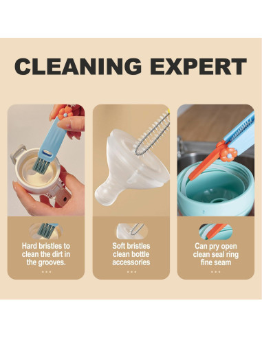 Juego de cepillos de limpieza DWNDN 3 en 1 para tazas y botellas