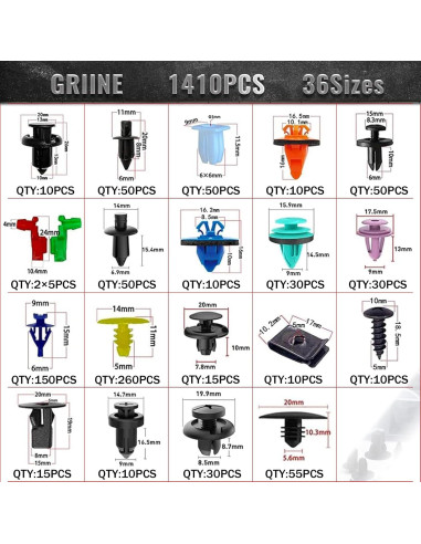 1725 Piezas Clips de Retención Automotriz Griine - 35 Tamaños