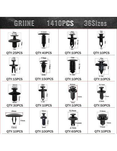 1725 Piezas Clips de Retención Automotriz Griine - 35 Tamaños